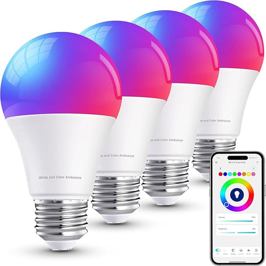 Brizled Smart Light Bulbs, Color Changing Light Bulb, RGBWW LED Light Bulbs App Control, E26 A19 Dimmable Smart Bulb Work with Alexa Google Home, 2.4Ghz WiFi Light Bulb, Music Sync, 9W, 806 LM, 4 Pack