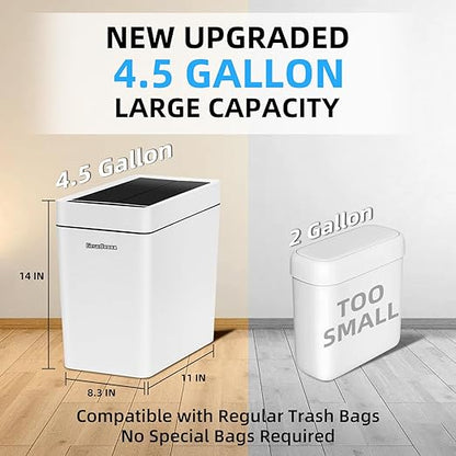 4.5 Gallon Touchless Bathroom Trash Can with Auto Bagging System, Automatic Sensor Lid Waste Bin for Bedroom, Office & RV, White