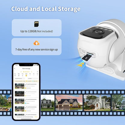 WY-LINK Solar Camera Outdoor Wireless, 360° Cameras for Home Security, Two-Way Talk, Auto Tracking, Light Alarm, Color Night Vision (1, White, Wi-Fi)