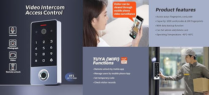 Smart Door Access Control System with Tuya APP Remote Video Intercom & Monitoring, Built-in Camera, 600lbs Magnetic Lock, IP68 Metal Keypad, Fingerprint/Password/ID Card Unlock