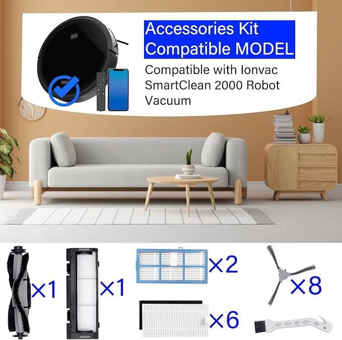 19 Pack SmartClean 2000 Accessories Kit for Ionvac SmartClean 2000 Robot Vacuum Replacement Parts