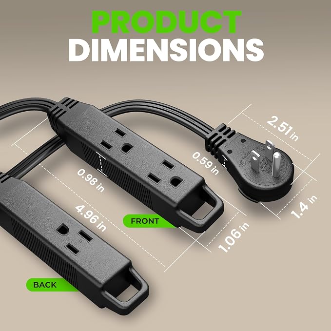 GEARit 20 ft 360° Rotating Flat Plug Extension Cord, 3 Outlet Low Profile Power Cord, 16 AWG 13A 3 Prong Grounded Indoor Cord, ETL Listed, Space-Saving for Furniture, Black