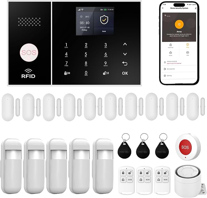 XUK 4G/GSM/Wi-Fi Alarm System for Home Security, 24-Piece Kit | Works with Alexa & Google Home | SOS button | Door & PIR motion sensors | For houses & apartments