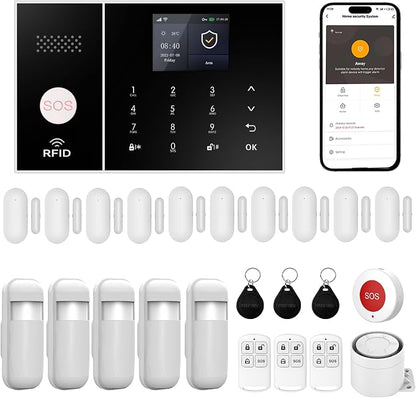 XUK 4G/GSM/Wi-Fi Alarm System for Home Security, 24-Piece Kit | Works with Alexa & Google Home | SOS button | Door & PIR motion sensors | For houses & apartments