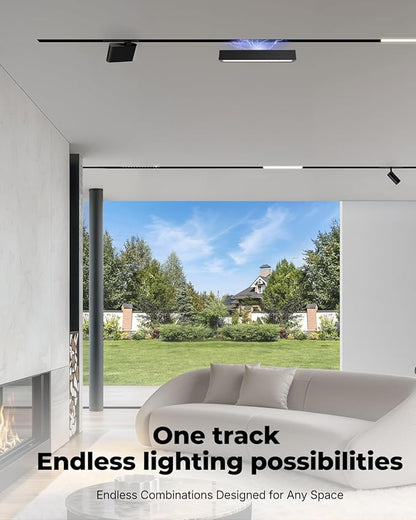 SCON 1.65FT/ 19.7in Track Rails, Recessed Magnetic Track Lighting Kit, 50cm Aluminum Rail System, Easy Installation for Flush-Mount LED Lamp Heads, for Use at the End of Magnetic Track Lighting System