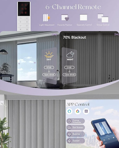 Graywind Motorized Sheer Vertical Blinds Compatible with Alexa Google Smart Sheer Curtain Drapery Privacy Light Filtering Remote Control Vertical Shades, Custom Width Up to 157", Striped Dark Grey