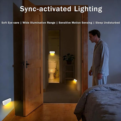 ROOKIELEDS Smart Sync Motion Sensor Night Light, Rechargeable Stair Lights with Multi-Light Linkage, Portable Nightlight for Stairs, Hallways, Garages, Bedrooms (6 Pack)