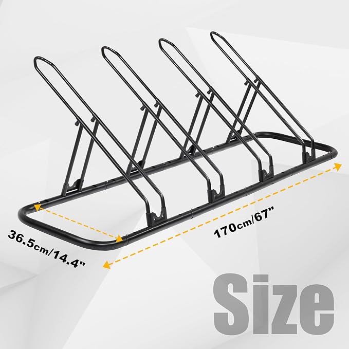 CyclingDeal Bicycle Floor Parking Rack Stand - for Mountain MTB Road Bike - Indoor Home Garage Storage - Adjustable 4 Bikes