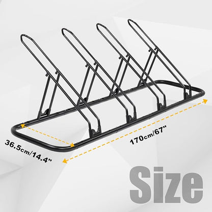 CyclingDeal Bicycle Floor Parking Rack Stand - for Mountain MTB Road Bike - Indoor Home Garage Storage - Adjustable 4 Bikes