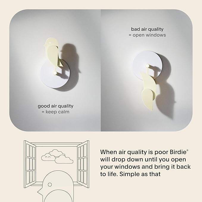 Birdie 2.0 - Design Indoor CO2 Monitor for House Burping - Air Quality Meter for Home & Office - Visual Air Quality Sensor for Fresh Air - Wall Mounted - Swiss Sensor Technology-Dune, FullBirdie