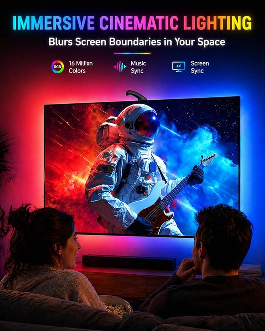 TV LED Backlight with Sensor, LED Sync Lights for TV 55-65 Inch, Smart Camera Sync to Screen, Ambient RGB Strip Lights for Gaming & Home Theater, App Control (14.7ft)