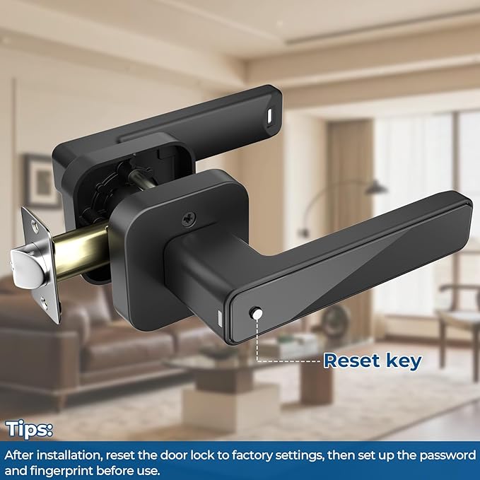 FITNATE Smart Fingerprint Door Lock, Keyless Entry Door Lever with APP, IC Card, Code, Key & Biometric Unlock for Bedroom, Home, Hotel, Office, Apartment, Matte Black