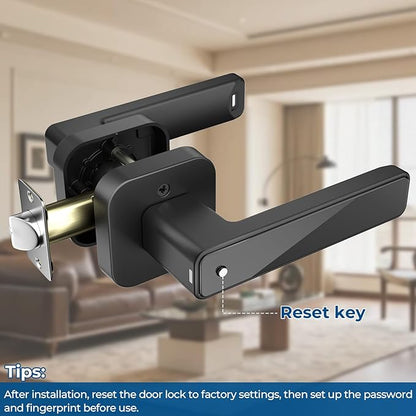 FITNATE Smart Fingerprint Door Lock, Keyless Entry Door Lever with APP, IC Card, Code, Key & Biometric Unlock for Bedroom, Home, Hotel, Office, Apartment, Matte Black