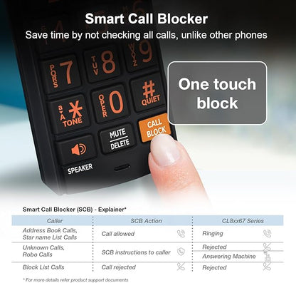 AT&T CL82167 Cordless Phone with Answering Machine, Call Blocking, Caller ID Announcer, Intercom and Long Range, Black & Wood Grain Finish