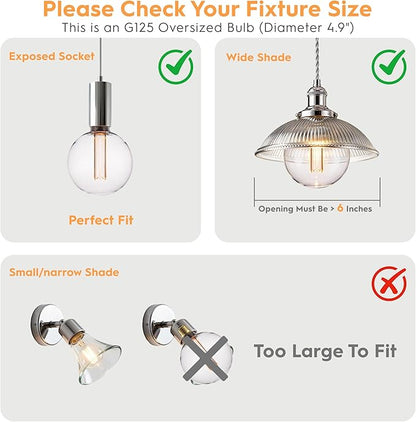 Large Globe Light Bulb, Vintage Edison Dimmable LED Bulb, 3.5W Low Lumen Eye-Caring Soft Dim Lighting for Mood(Not Daylight White), E26 Medium Base, Giant Round Glass Cover Clear RN G125