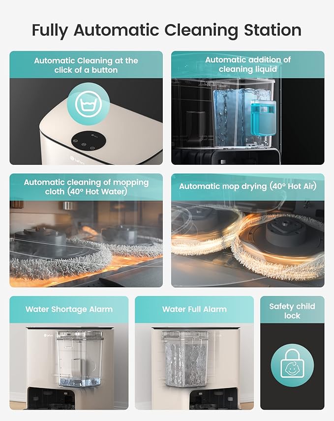 Lefant T1 Self-Cleaning Robot Mop, Smart Mapping Lidar dToF Sensors, No-Go Carpet, 5L Large Water Tank, 40°Hot Air Washing and Drying Mop, Compatible with Alexa, Ideal for Multiple Rooms