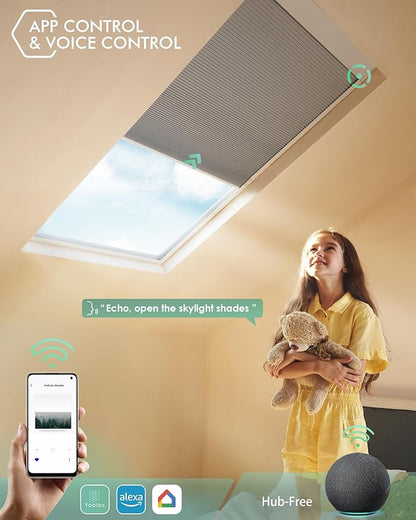 Yoolax Motorized Skylight Shades, Smart Cellular Shades Compatible with Alexa Google, Electric Cordless Honeycomb Blinds with Remote for Roof Inclined Plane Room (Blackout Light Grey)