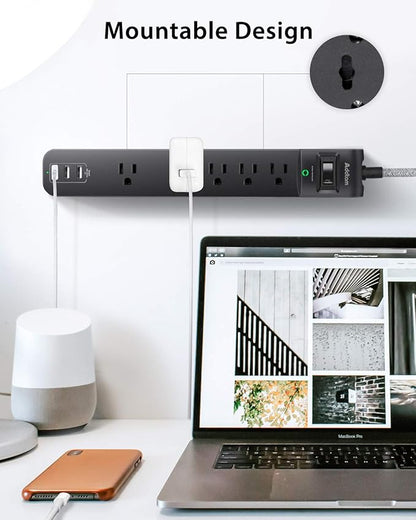 15FT Power Strip Surge Protector - Extension Cord with 5 Widely Outlets 3 USB Charging Ports, Flat Plug Overload Surge Protection, Wall Mount, Multi Outlet Extender for Home, Office ETL Listed, 2 Pack