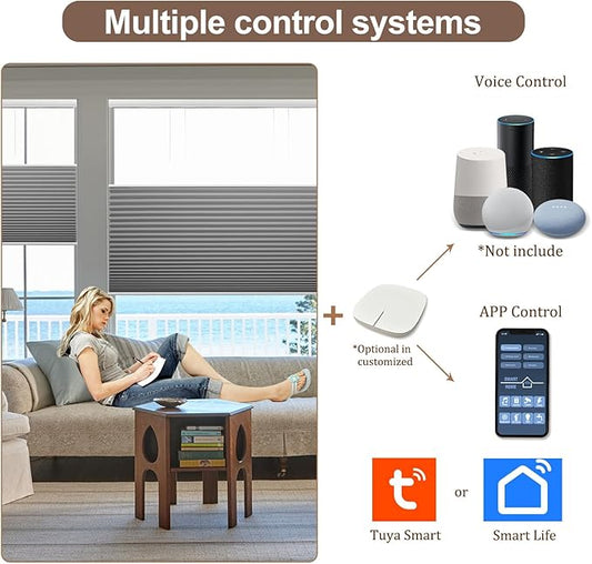 Godark Motorized TDBU Cellular Shades with Remote Control Smart Honeycomb Blinds Compatible with Alexa Google Home Smarthings Custom Double Cellular Blackout for Indoor Windows Doors-Grey