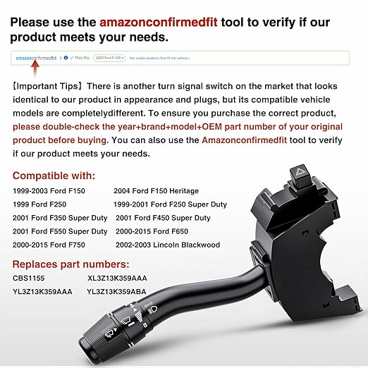 Nilight Turn Signal Switch Compatible with Ford 1999 2000 2001 2002 2003 2004 F150 1999 F250 2001 F250 F350 F450 F550 Super Duty 2000-2015 F650 F750 2002-2003 Blackwood Windshield Wiper Combination