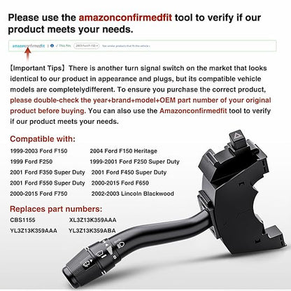 Nilight Turn Signal Switch Compatible with Ford 1999 2000 2001 2002 2003 2004 F150 1999 F250 2001 F250 F350 F450 F550 Super Duty 2000-2015 F650 F750 2002-2003 Blackwood Windshield Wiper Combination