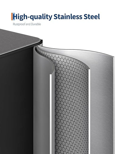 Garvee Trash Can, 16 gal Dual Compartment Stainless Steel Kitchen Trash Can for Recycling, 8+8 gal Dual Compartment Recycling Kitchen Step Trash Bin, Soft-Close Lid, Inner Buckets, Side Handle