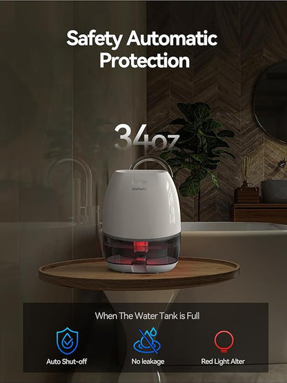 Dehumidifier, AlohaAir 34 OZ Small Dehumidifiers for Home and Room, Quiet with 7 Colors Night Light, Auto Shut Off, Dehumidifiers for Bedroom, Bathroom, RV, and Closet
