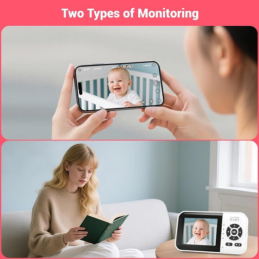 Video Baby Monitor with App & Screen 1080P Camera,Smart AI Cry Detection&Face Detection,8 Lullabies,2 Way Talk,Night Vision,Wall Mount,Support Smart Watch,Temperature Monitoring
