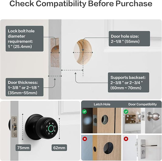 Lockin 4 in 1 Fingerprint Door Lock, Smart Door Knob with Lock, Biometric Door Lock with App Control & Key, Auto Door Lock with Code, Keyless Entry Door Lock for Bedroom, Front Door, Hotel, Apartment