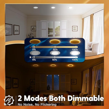 FREELICHT 12 Pack 5/6 Inch 5CCT LED Recessed Can Light with Night Light, 2700K/3000K/4000K/5000K/6000K Selectable Flat Recessed Lighting, 10W=110W, 1000LM, Dimmable Retrofit - ETL & FCC