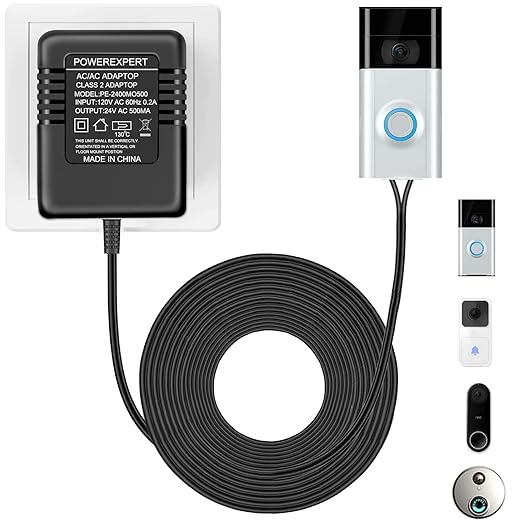 Doorbell Transformer, AC 24 Volt Transformer for Ring C Wire Adapter Thermostat Cord Compatible with Ring Doorbell, Wyze, Nest Ecobee, Honeywell, Eufy and Nest Hello Video Doorbells, Black