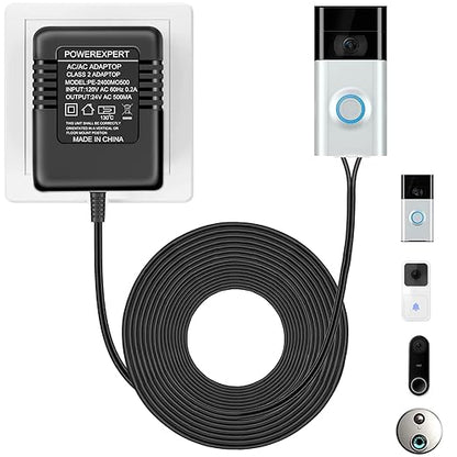 Doorbell Transformer, AC 24 Volt Transformer for Ring C Wire Adapter Thermostat Cord Compatible with Ring Doorbell, Wyze, Nest Ecobee, Honeywell, Eufy and Nest Hello Video Doorbells, Black