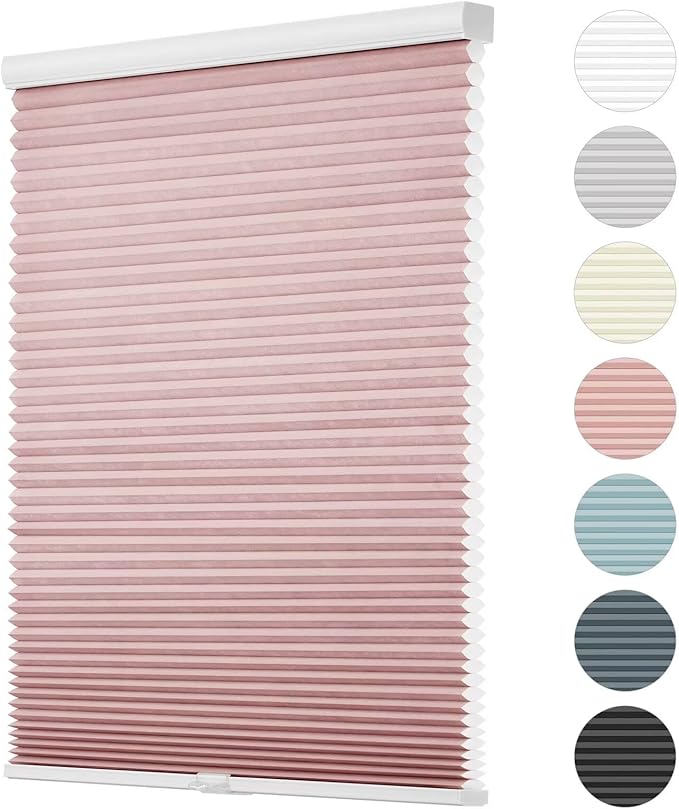 Changshade Cellular Shades Light Filtering Cordless Custom Size, Honeycomb Door Window Blinds 1.5 inch Cell Pleated Easy to Install for Home, Office, Apartment, House, Bedroom, Nursey, Pink