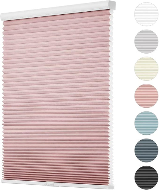 Changshade Cellular Shades Light Filtering Cordless Custom Size, Honeycomb Door Window Blinds 1.5 inch Cell Pleated Easy to Install for Home, Office, Apartment, House, Bedroom, Nursey, Pink