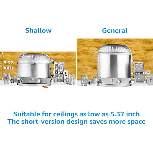 TORCHSTAR 8-Pack 6 Inch Shallow New Construction Recessed Lighting Housing, IC Rated & Air Tight Ceiling LED Downlight Can with J-Box, ETL Listed Slim/Narrow Can Light Housing, TP24 Connector