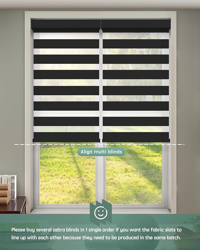 Yoolax Motorized Blinds with Remote, Motorized Zebra Blinds Compatible with Alexa, Privacy Motorized Blinds, Zebra Shades for Windows Custom Size(V-Haze Narrow Black)