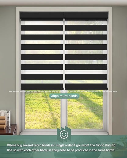 Yoolax Motorized Blinds with Remote, Motorized Zebra Blinds Compatible with Alexa, Privacy Motorized Blinds, Zebra Shades for Windows Custom Size(V-Haze Narrow Black)