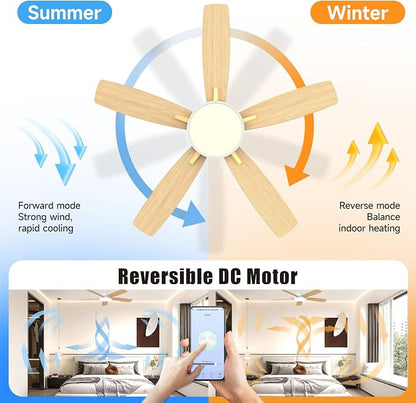 Roomratv 52 Inch Smart Ceiling Fan Compatible with App/Alexa/Google home | White Gold,Beep-Off Function,Ultra Quiet,Bright and Dimmable Led Light,Energy saving,Reversible,Remote Control