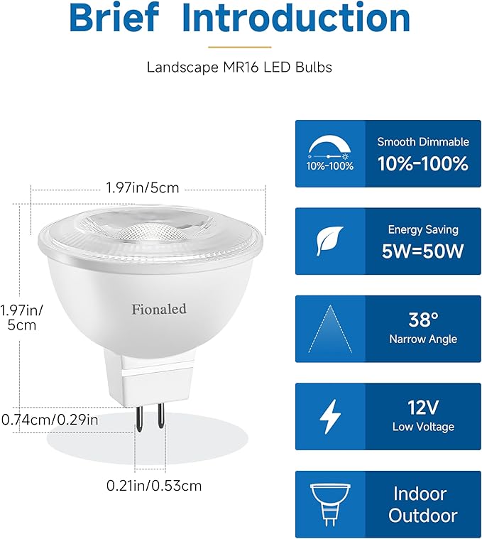 MR16 LED Bulbs Dimmable, 50W Halogen Equivalent, 2700K Soft Warm White, GU5.3 Bipin Base, 5W 12V Low Voltage Landscape Recessed Lighting Bulbs, 10-Pack