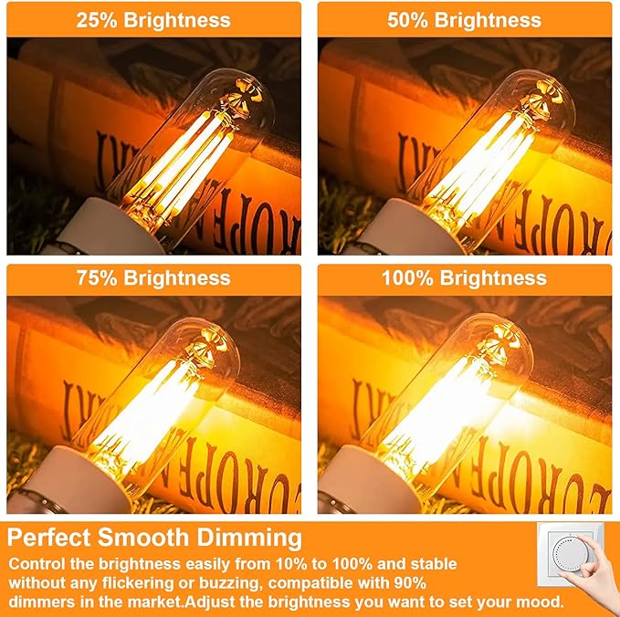 T6 E12 Candelabra Bulb LED, 6 Pack Dimmable Flicker-Free E12 LED Bulb 40w Equl 4W, 2700K Warm White Candelabra Light Bulbs T6/T25 Long Lasting E 12 Edison Light Bulbs for Chandeliers, Pendant