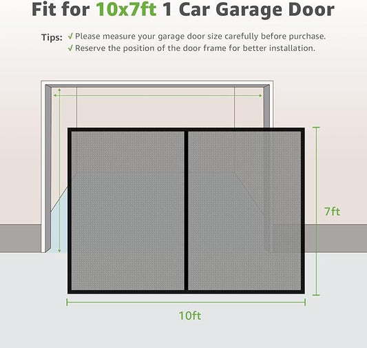 Garage Door Screen - 1 Car 10x7Ft Magnetic Closure Heavy Duty Weighted Bottom Screen Self Sealing Fiberglass Mesh Retractable Net - Easy Assembly & Pass-Through(Black)