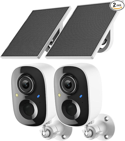 2K Security Camera Wireless Outdoor,Solar Powered WiFi Cameras for Home Security with Motion Detection,Color Night Vision(Spotlight),Instant Alert,2-Way Audio,Siren&SD/Cloud Storage,IP65,2.4GHz,2 Pack