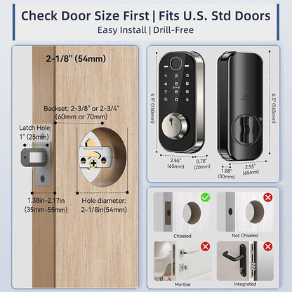 Ulecoce DL08 Fingerprint Smart deadbolt with with App Control, Satin Nickel | 5‑in‑1 Smart Deadbolt with Remote Control, Auto‑Lock, Touchscreen Keypad, 5 Keys & 2 Fobs, USB‑C Port, ANSI Grade 3 Security
