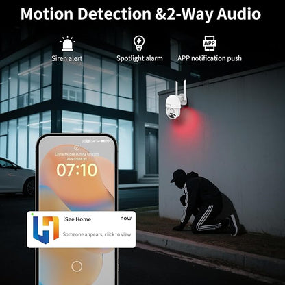 Security Camera Outdoor, E3Z 3MP PTZ 360° IP65 Weatherproof, AI Motion Tracking, Full-Color Night Vision, 2-Way Audio, TF/Cloud Storage