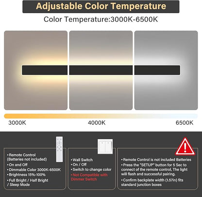 Modern Outdoor Wall Light, 47.3Inch 3000K-6000K Black LED Dimmable IP65 Waterproof with Remote Outdoor Linear Wall Sconces Exterior Lighting Fixture Porch Wall Light for House, Front Door