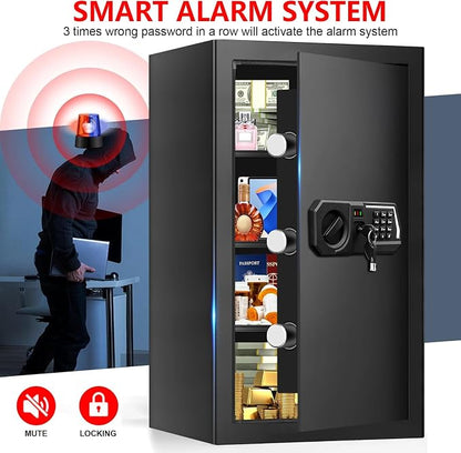 5.2 Cuft Large Safes for Home Use Water and Fireproof, Digital Security Fire Safe Box with Programmable Keypad, Key Lock & Removable Shelves, Anti-Theft Document Safe for Money, Medicine and Valuables