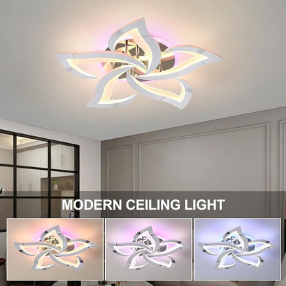50W Modern LED Ceiling Light, Dimmable Flush Mount Fixture | Modern Flower Design, Remote Control, 3000-6000K Adjustable Light, RGB Ambient Backlight for Bedroom Living Room Dining Room