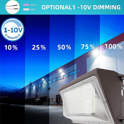 1-10V Dimmable 100W LED Wall Pack Light with Dusk to Dawn Photocell, 100-277V 14000LM 600-800W HPS/HID Equiv., 5000K Outdoor Security Lighting, ETL Commercial Wall Mount Lights for Building