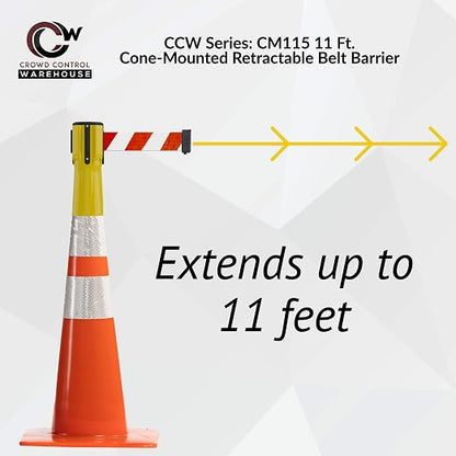 Trafford Industrial 11 Ft. Cone-Mounted Retractable Belt Barrier Yellow Case with Red"Please Wait HERE" White Letters Belt