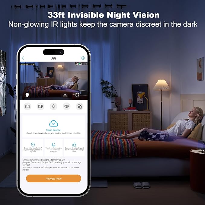 4G LTE Cellular Security Camera Indoor, Off Grid Security Camera No WiFi with Long Standby Battery Life, Night Vision, Human Detect, Portable Magnetic SIM Card Cam for Garage, Vacant House, RV, Home